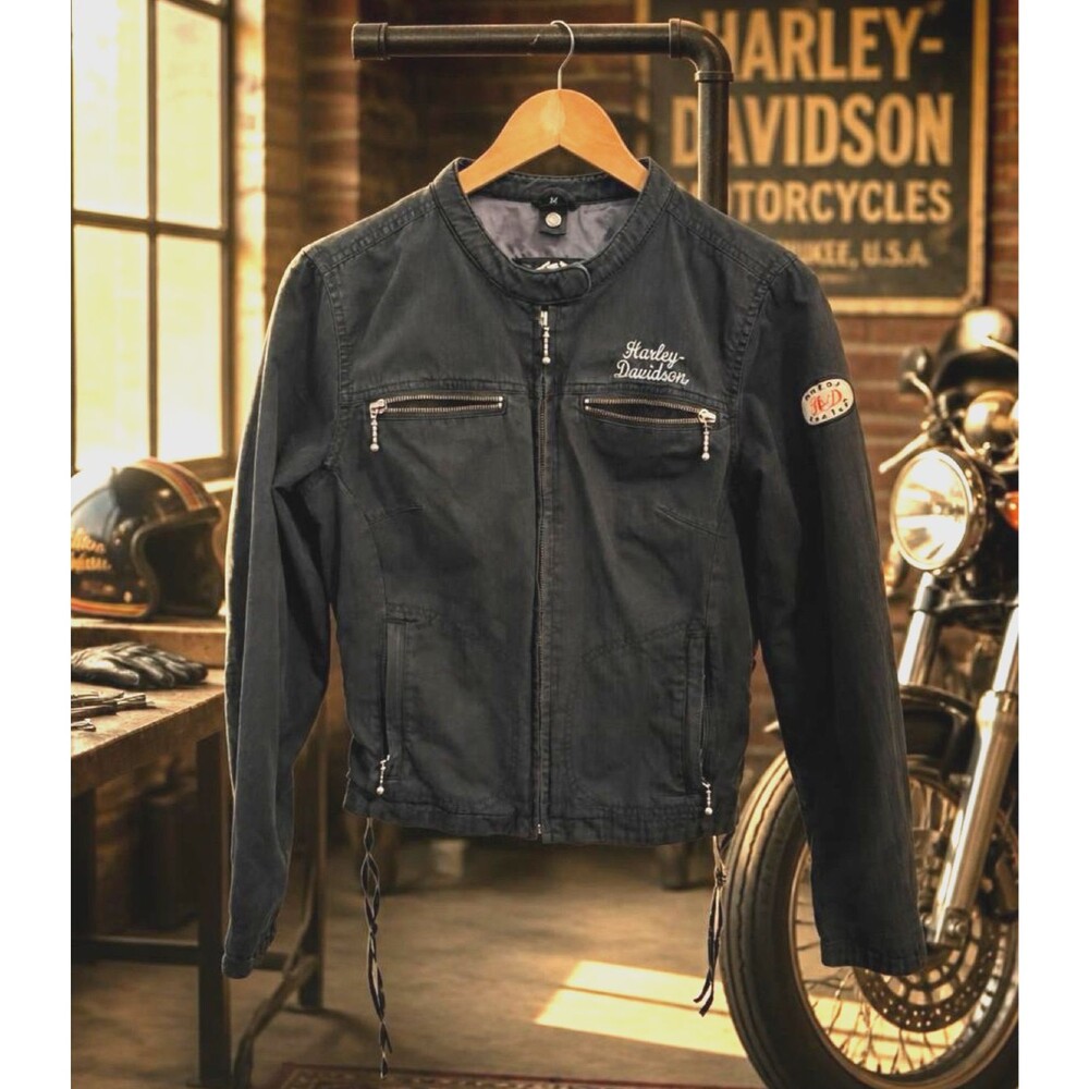 Harley-Davidson Women's Lace Side Jacket Size M Black Cotton Full Zip RARE